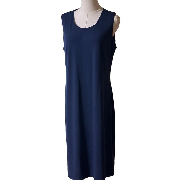 Vintage Vollbracht Dress Large Navy Slinky Sheath Sleeveless Workwear Date Night - Picture 2 of 15